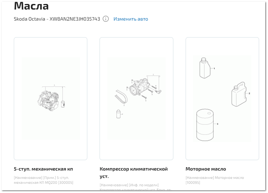 Описание страницы выбора группы деталей