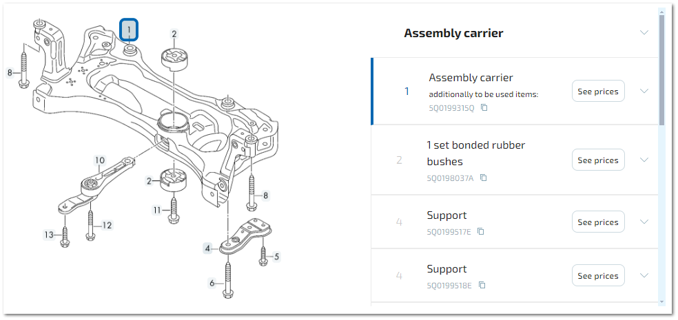 Part Selection Page